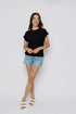 Daisy-Textured Rib Roll Cuff Tee